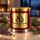 MAISON NOOR Nordic Night candle with lavender, eucalyptus, evergreen sprigs, cedar and rosemary in a warm interior at blue hour.