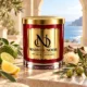 MAISON NOOR Olive Leaf and Citron candle with bergamot, lemon, olive branches, olives and a pale rose on a coastal limestone terrace.