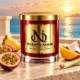 MAISON NOOR Passionfruit Pineapple candle with passionfruit, pineapple, mango, coconut and lemongrass on a sea-facing sunset terrace.