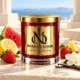 MAISON NOOR Pink Watermelon Lemonade candle with watermelon, lemon, strawberries, pineapple, white gardenia and vanilla on a coastal terrace.