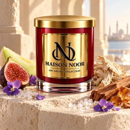 MAISON NOOR White Orris and Sandalwood candle with fig, honeydew, violets, orris root, sandalwood and sea salt.