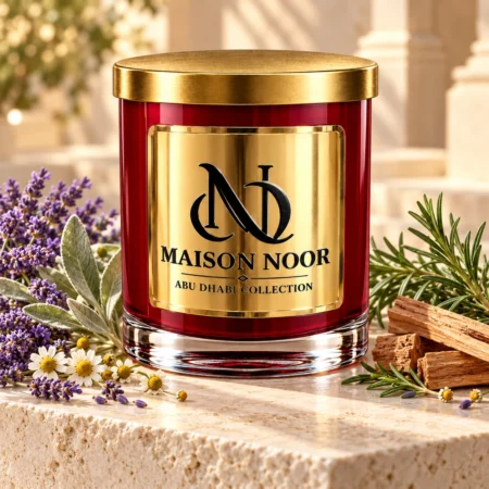 MAISON NOOR White Sage and Lavender candle with sage, lavender, chamomile, rosemary, cedar and sandalwood.